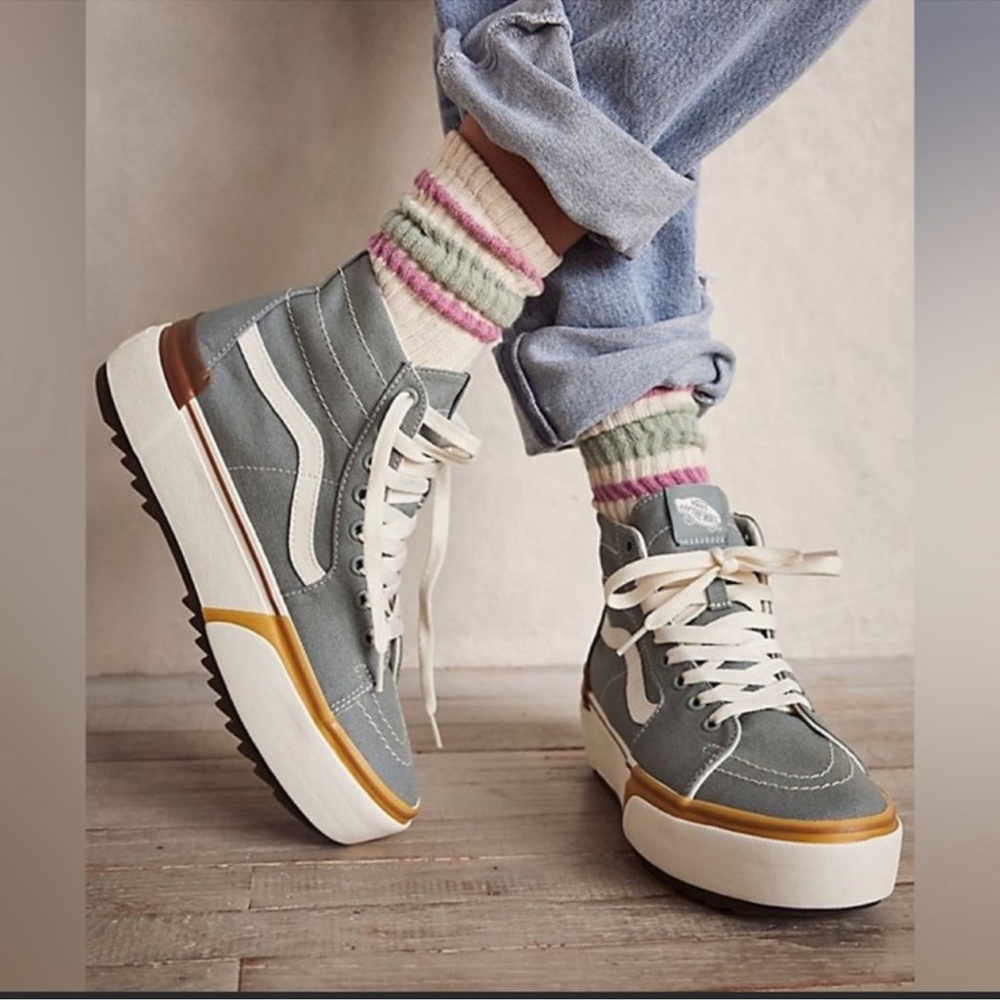 Vans Green and White Platform Shoes with Classic Design